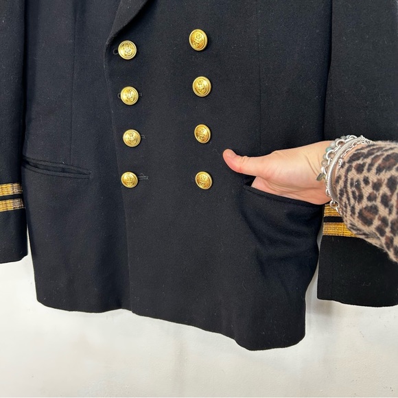Vintage 60s Royal Navy Lieutenant Rank Military Dress Jacket Gieves Black Navy - Picture 7 of 16